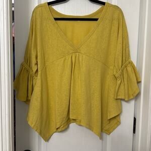 Kori America V-neck Top with Flowy Design with Ruffle Sleeves yellow size S